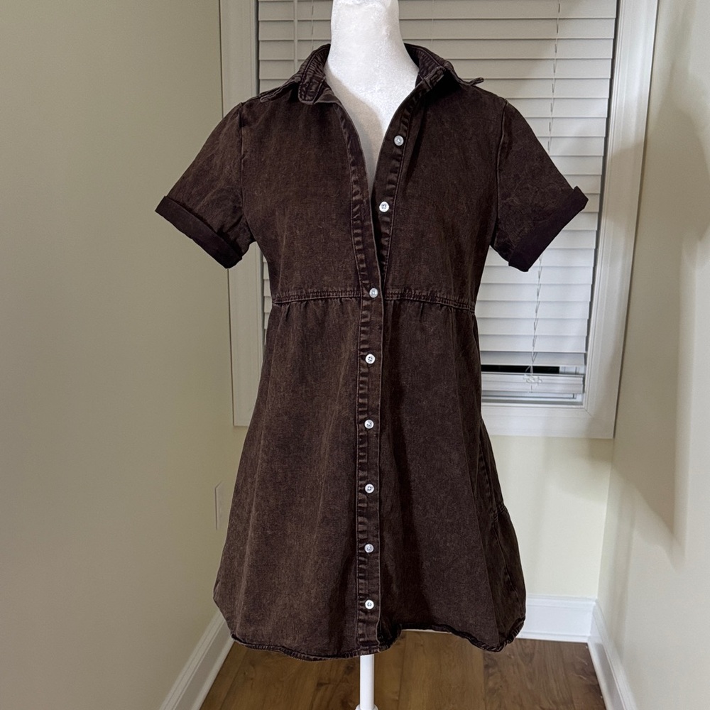 Brown Button-Up Women's Dress